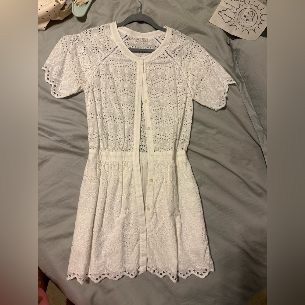 White Eyelet Button-Down Dress